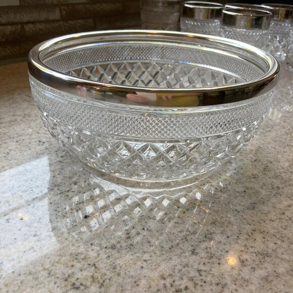 Anchor Hocking - silver rimmed serving bowl  Wexford pattern - Picture 9 of 10